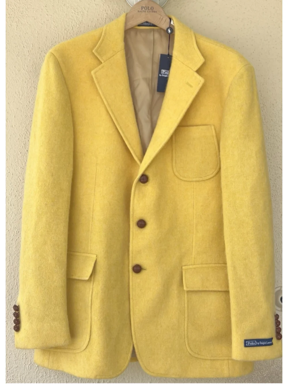 Polo Ralph Lauren Brushed Wool Sport Coat Cow Leather Knot Button Mens 40L Italy